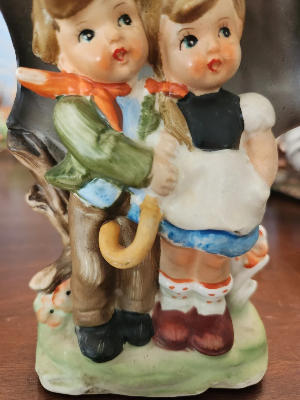 Vintage Aynsley Ceramic Boy and Girl Figurine Under Umbrella - Multi-Color